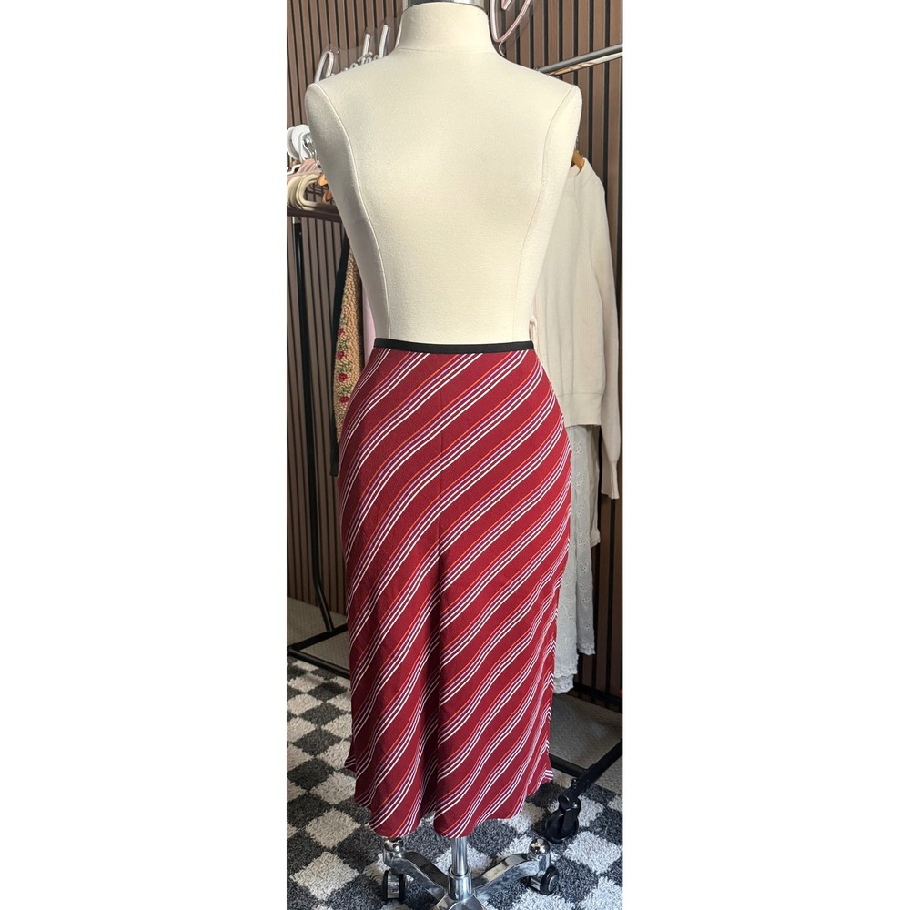 Diane von Furstenberg Midi Skirt Womens 4 Red Diagonal Stripe Bias Cut Grosgrain